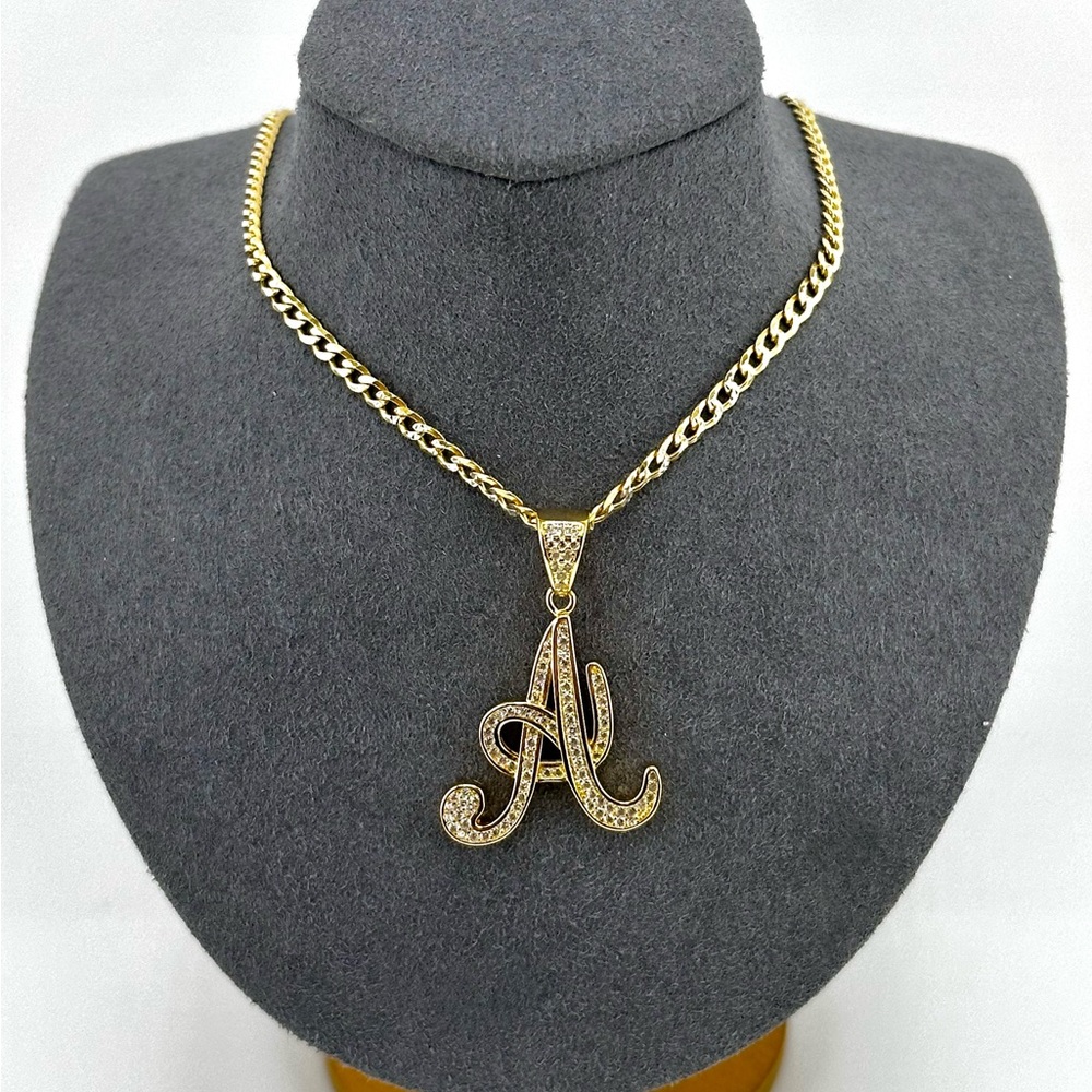 18K Gold Plated over 925 Solid Sterling Silver "A" Letter Necklace